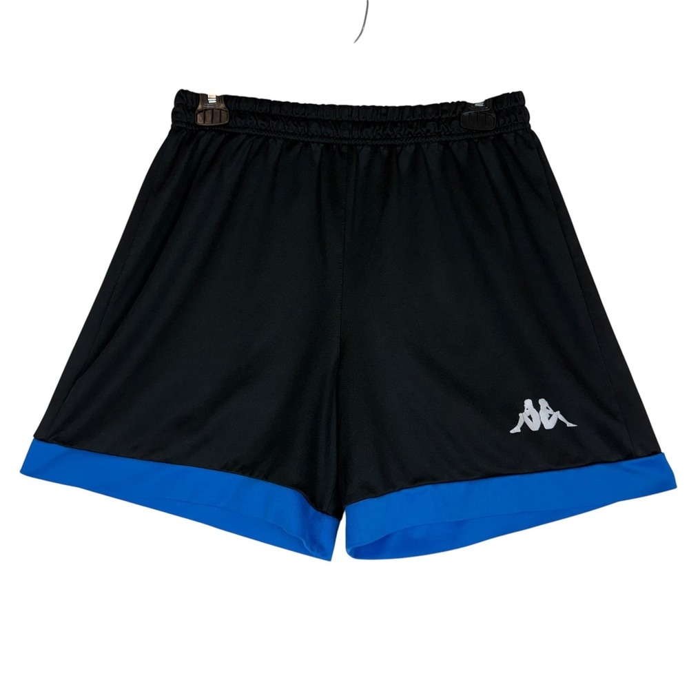 Kappa Shorts Mens Medium Black Blue 5 Inseam Soccer Colorblock Athletic Training